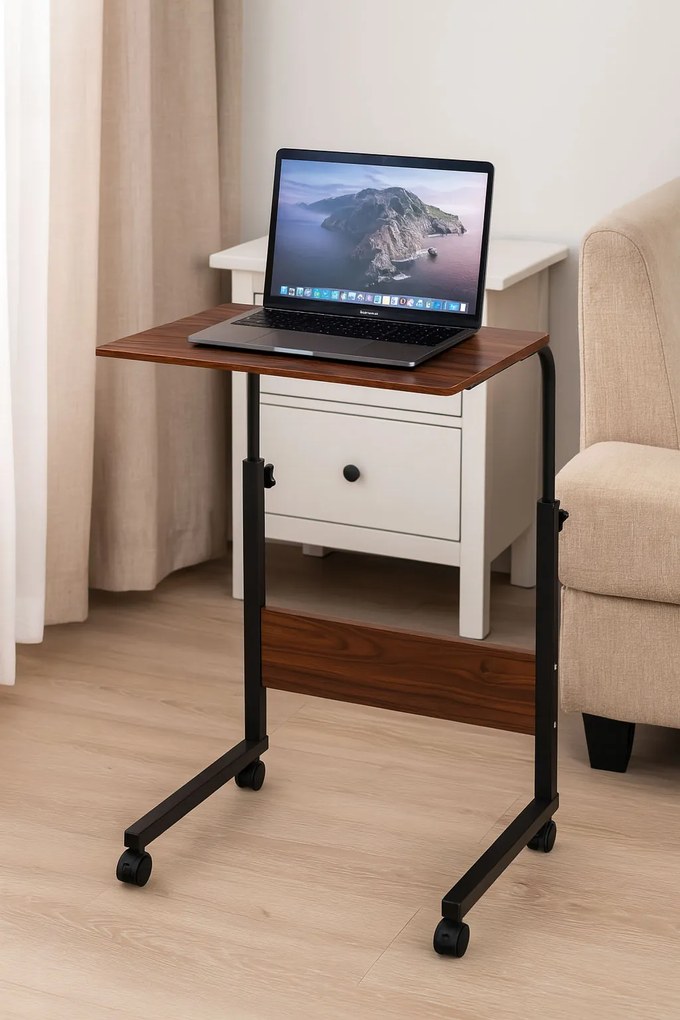 Stolík na notebook s kolieskami stôl rozkladací na rozkladacie kreslo tmavohnedý ModernHome
