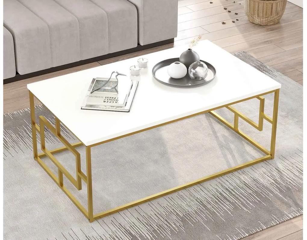 Dizajnový konferenčný stolík Edyta 100 cm biely / zlatý