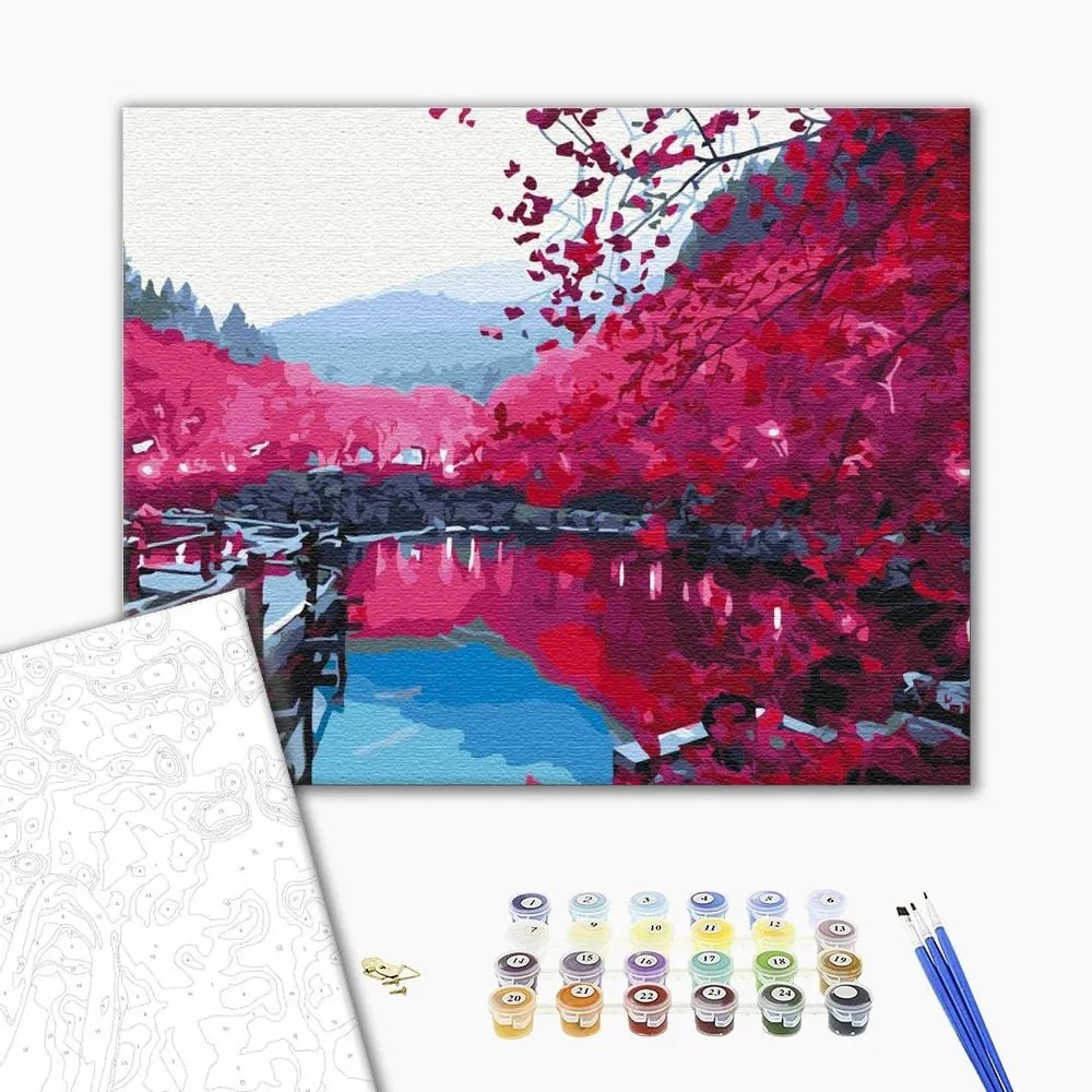 Maľovanie podľa čísiel nádherná sakura pri jazere