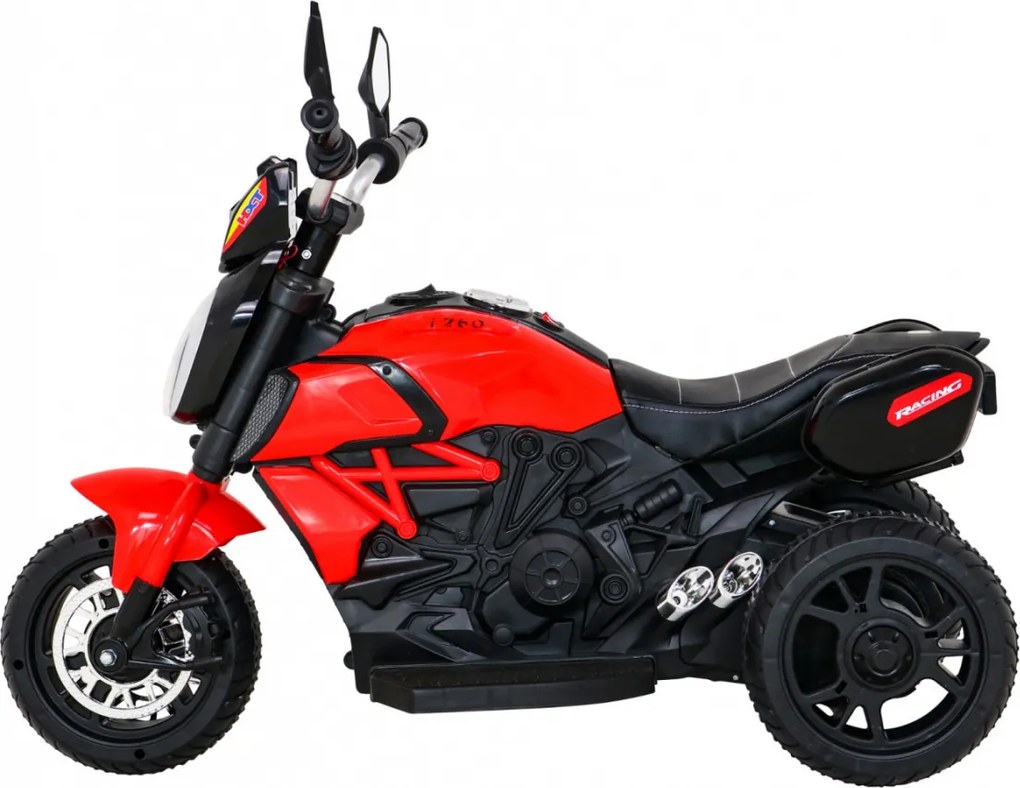 Ramiz Rýchla turistická motorka na batérie pre deti Červená + Audio + Svetlá + Eko koža