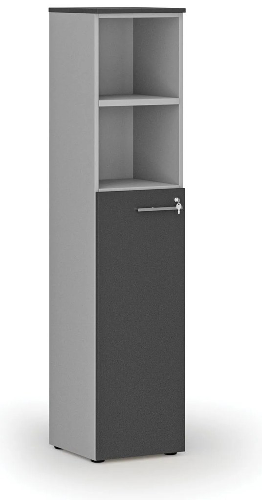 Kombinovaná kancelárska skriňa PRIMO GRAY, dvere na 3 poschodia, 400 x 420 x 1781 mm, sivá/grafit