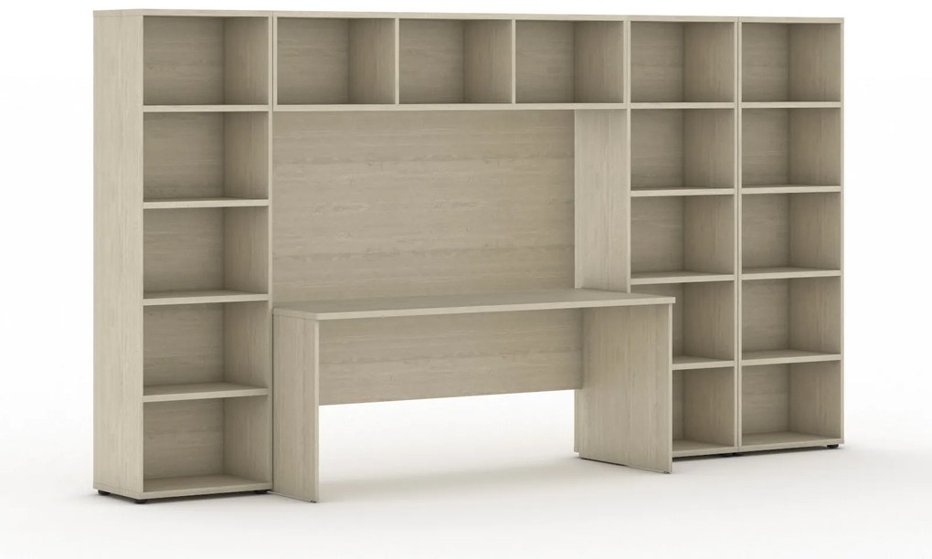 Zostavy knižníc INTEGRO so stolom, nižšie/širšie, 3350 x 700/400 x 1920 mm, dub prírodný