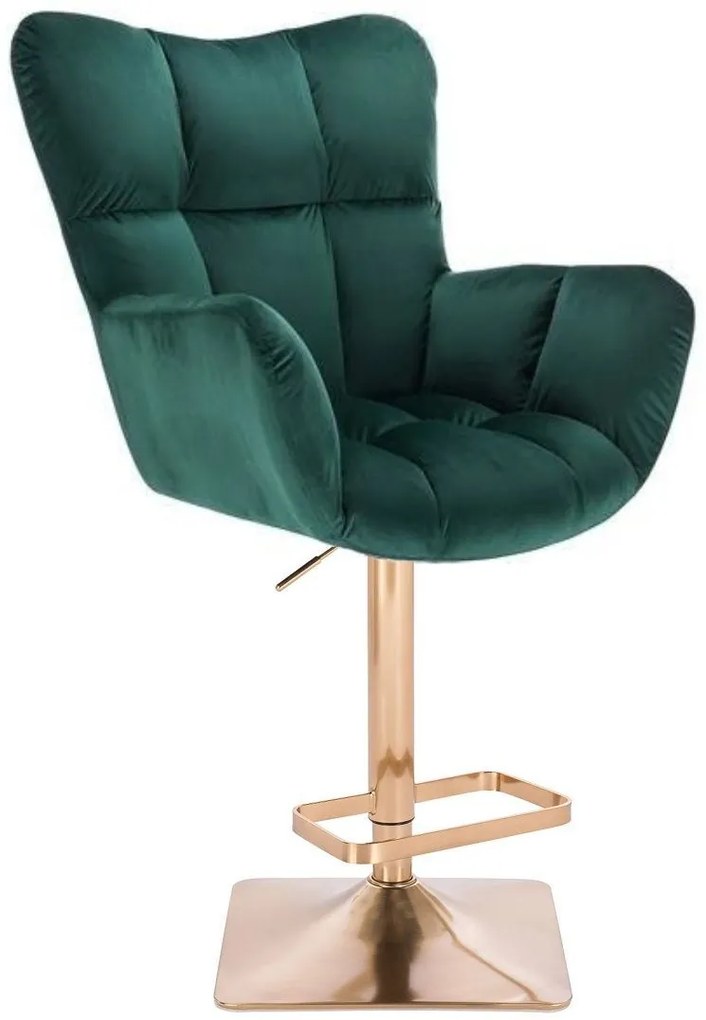 LuxuryForm DESIGN Barové kreslo AURORA VELUR na zlatej hranatej podstave - zelené