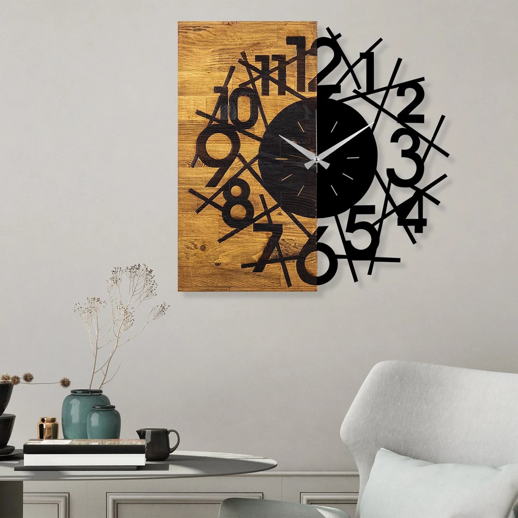 Nástenné dekoratívne hodiny WALLIE I. 58 cm orech/čierna