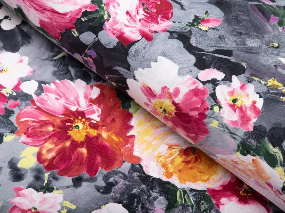 Biante Dekoračná obliečka na vankúš PM-020 Maľované kvety na sivom 50 x 60 cm