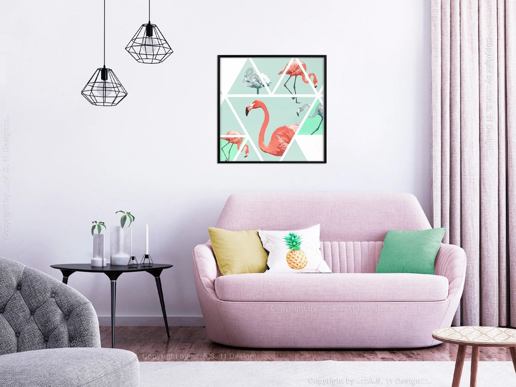 Artgeist Plagát - Geometric Flamingos - Square [Poster] Veľkosť: 20x20, Verzia: Zlatý rám