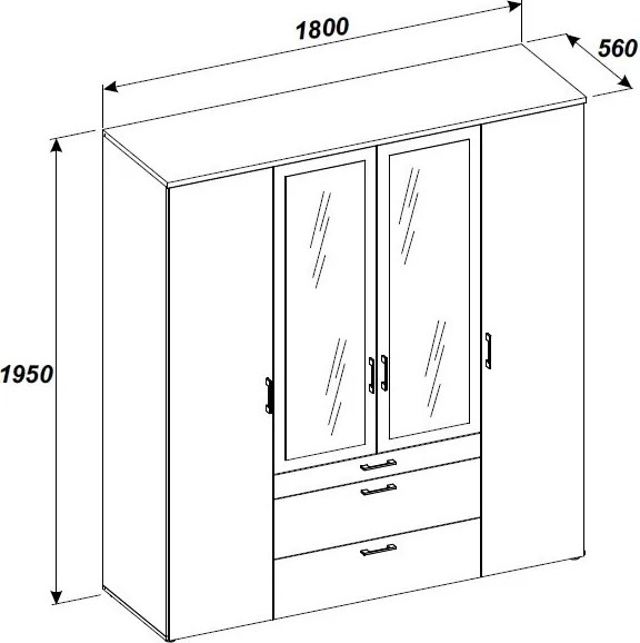 Šatníková skriňa so zrkadlami Vesala, 180 cm, dub mauvella