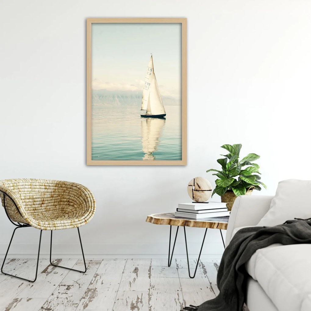 Gario Plagát Plachetnica na vode Farba rámu: Biela, Rozmery: 30 x 45 cm