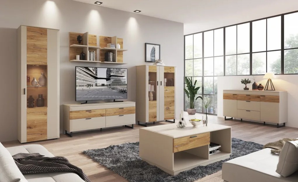 TV skrinka Romy, šedá/dub