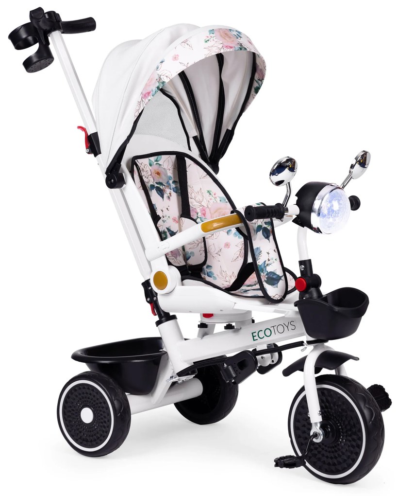Detská trojkolka s otočným sedadlom a strieškou biela ECOTOYS