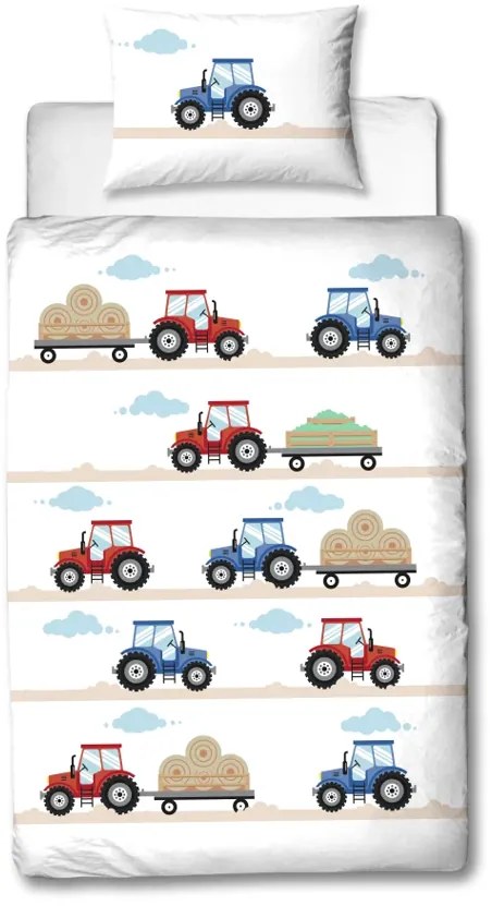 Detské flanelové obliečky TRAKTOR biele Rozmer obliečky: 80 x 80 cm | 135 x 200 cm