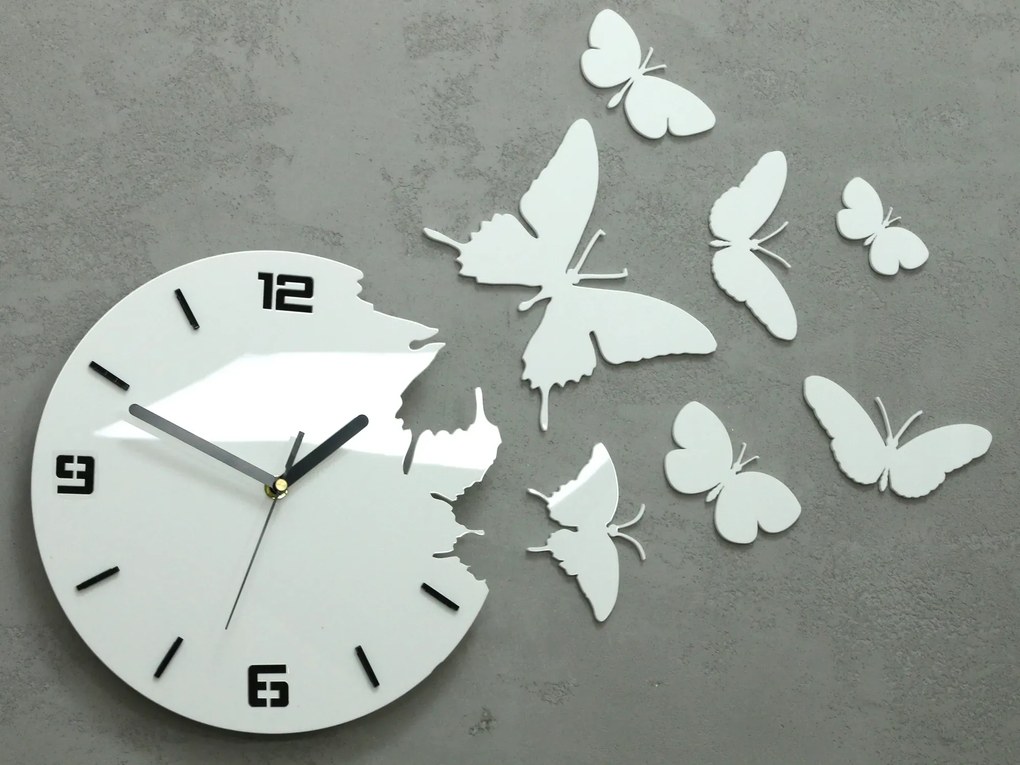 3D nalepovacie hodiny Butterfly biele