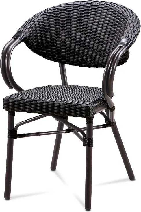 záhradná stolička, hnedý kov, čierny ratan 58x60x85x46 cm