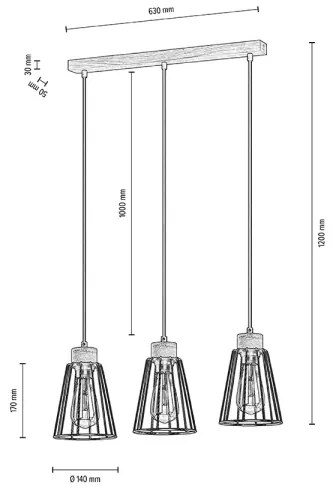 Spot-Light 1311374 - Luster na lanku ORAZIO 3xE27/60W/230V dub