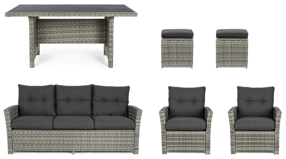 Sivá záhradná lounge súprava z umelého ratanu pre 6 Ariel – Bizzotto