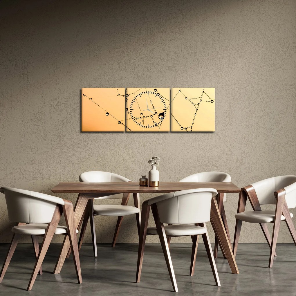 Obraz orosenej pavučiny (s hodinami) (90x30 cm)