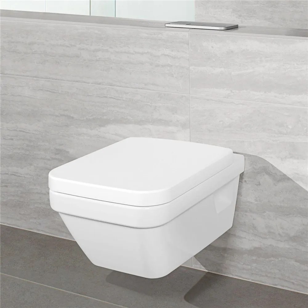 VILLEROY &amp; BOCH Architectura závesné WC s hlbokým splachovaním bez vnútorného okraja (hranatý dizajn), 370 x 530 mm, biela alpská, s povrchom AntiBac a CeramicPlus, 5685R0T2