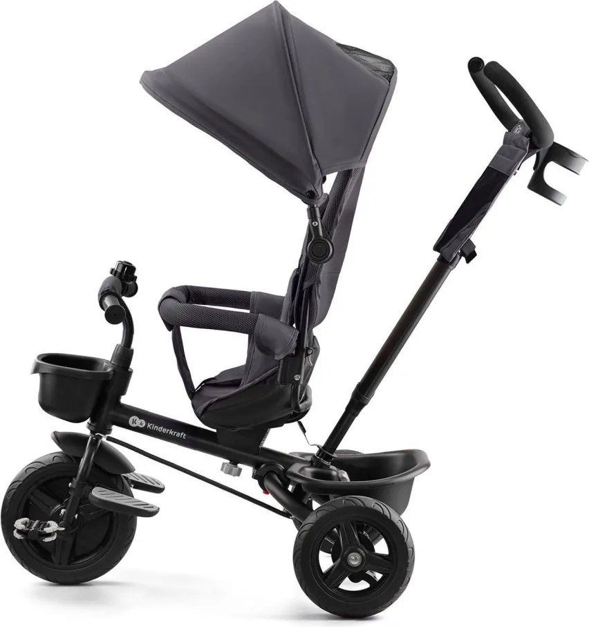 Detská trojkolka na tlačenie s otočným sedadlom – sivá