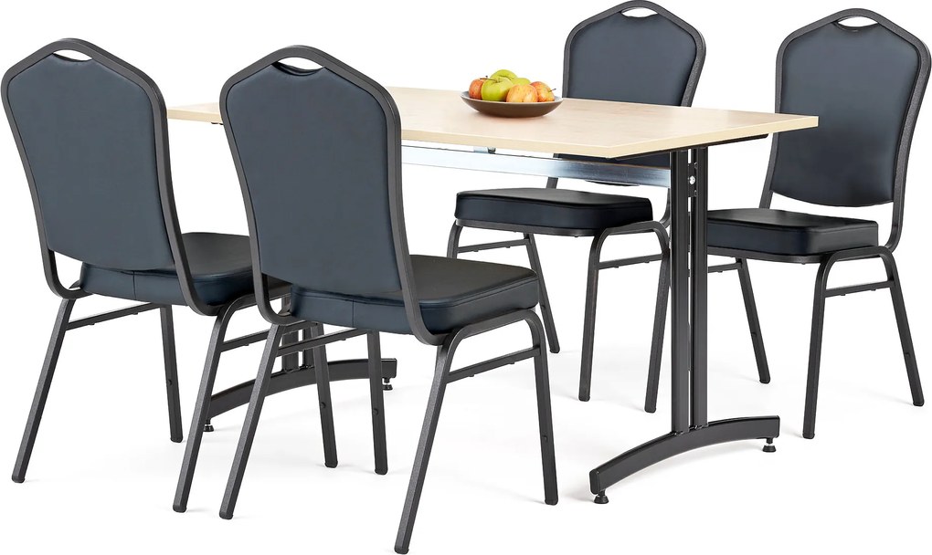 Zostava do jedálne, stôl + 4 stoličky, stôl breza / čierna, stoličky čierna