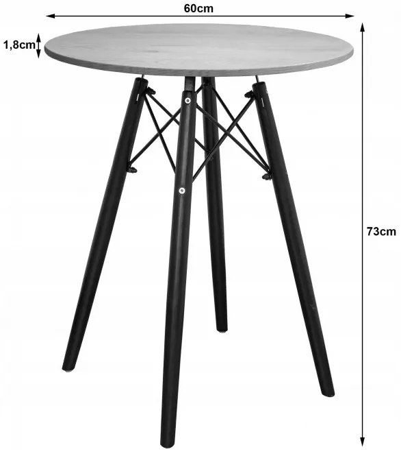 Jedálenský stôl TODI jaseň 60 cm s dvoma stoličkami ESSEN čierne