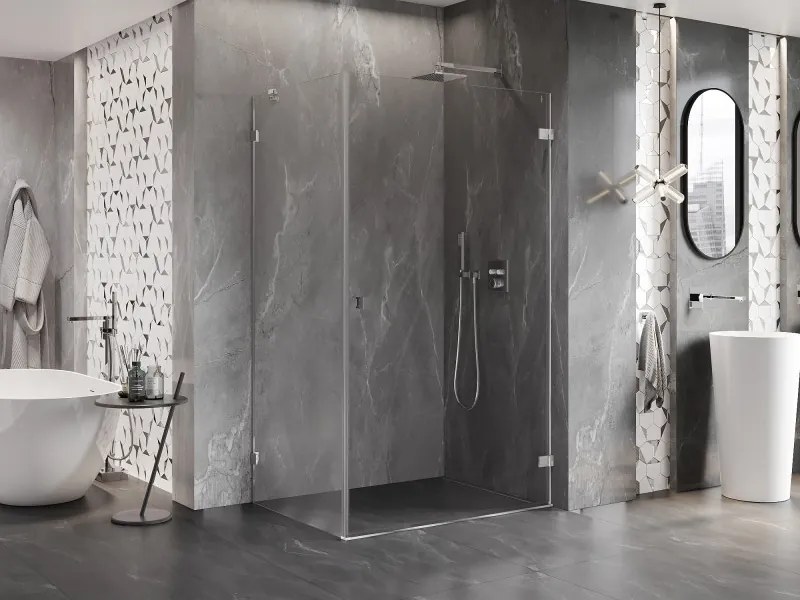Mexen Lunar-B, pravostranný výklopný sprchový kút 95 x 70 cm, 8mm číre sklo, chrómový profil, 832-095-070-01-00-P