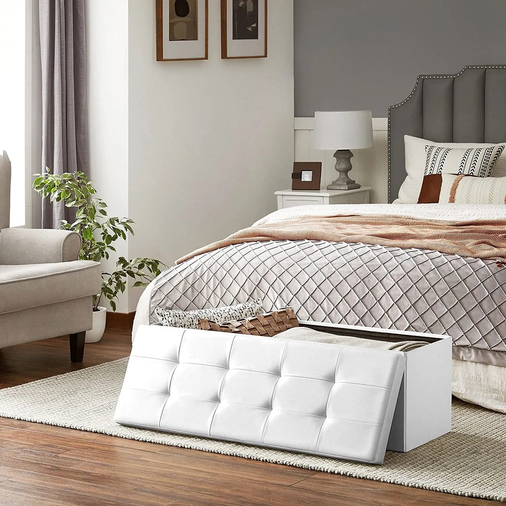 Taburetka 120 L, lavica s úložným priestorom, nosnosť do 300 kg, syntetická koža, biela