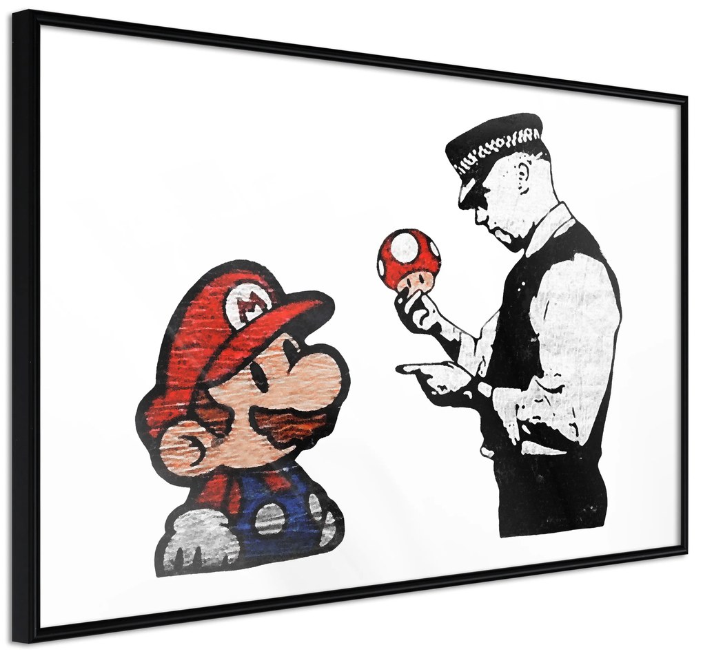 Artgeist Plagát - Banksy: Mushroom Picker [Poster] Veľkosť: 30x20, Verzia: Čierny rám s passe-partout