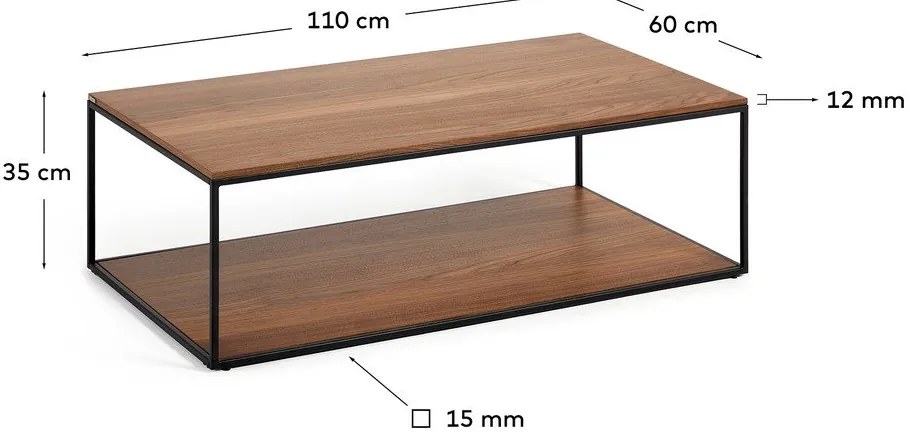 Konferenčný stolík v tmavoprírodnej farbe s doskou v dekore orechového dreva 60x110 cm Yoana – Kave Home
