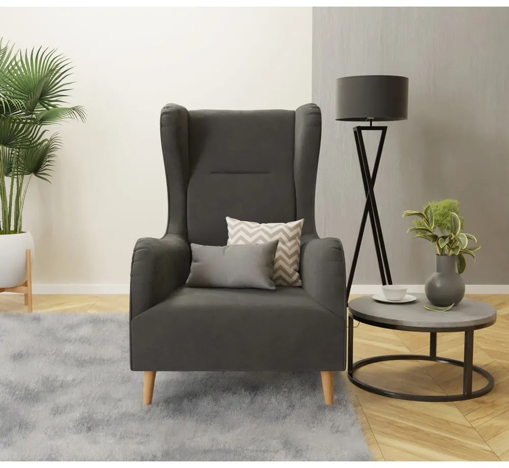 Tmavosivé zamatové kreslo ušiak Carole – Ropez