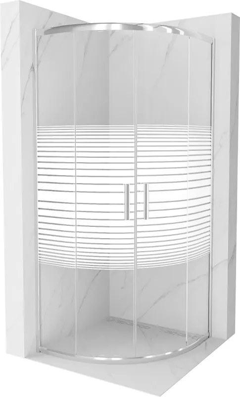 Mexen Rio, štvrťkruhový sprchovací kút s posuvnými dverami 70(dvere) x 70(dvere) x 190 cm, 6mm číre sklo s pásikmi, chrómový profil, 863-070-070-01-20
