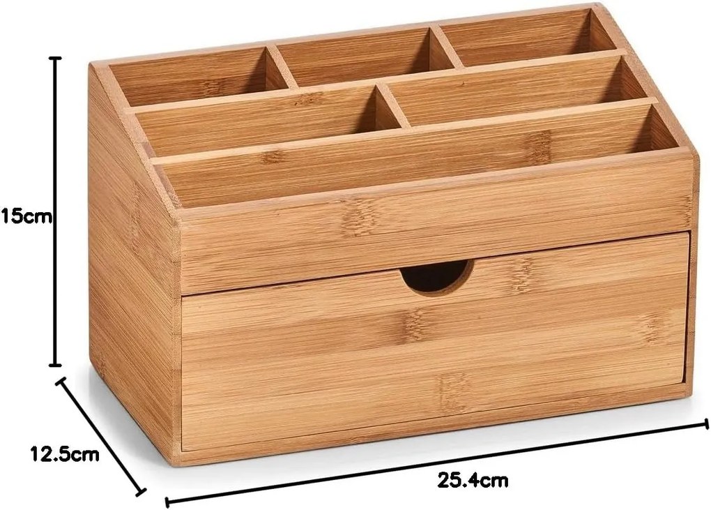 Organizér na kozmetiku, na stôl, 6 priehradiek + zásuvka, bambusový THINGS6