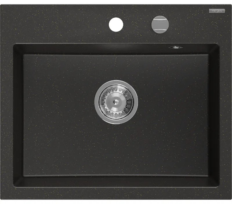 Mexen Oscar, 1-komorový granitový drez 580x490x205 mm, čierna-zlatá metalíza, 6519581000-75