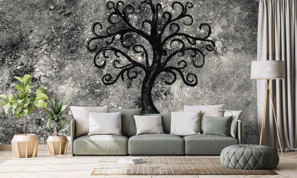 Samolepiaca tapeta nádherný strom života v čiernobielom prevedení