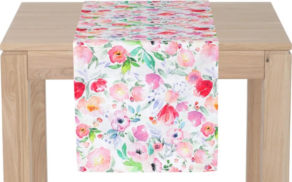 Behúň na stôl Akvarel kvety, 150x40 cm