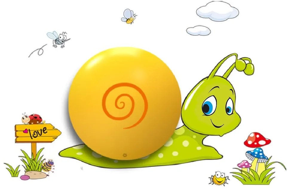 Detské nástenné svietidlo Snail, 1x oranžové plastové tienidlo, gr