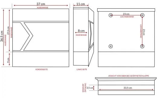 InternetovaZahrada Poštová schránka 37x11x36,5 cm - antracit