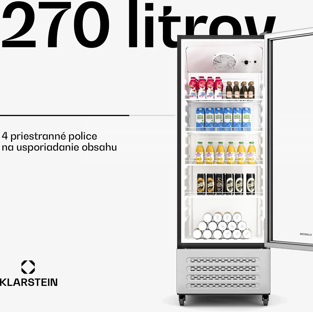 Klarstein GrandCooler chladnička na nápoje, 270 l, LED osvetlenie, s kolieskami, 4 police