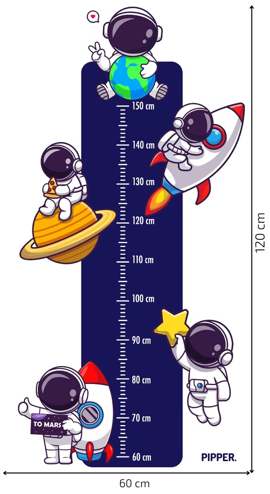 PIPPER. Textilná nálepka na stenu "Detský meter - Astronauti"