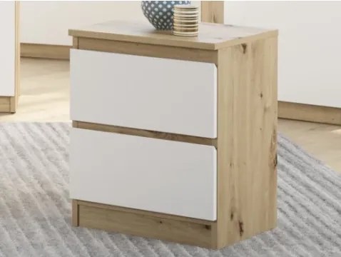 Skrinka/nočný stolík Carlos 40 cm, dub artisan/biela, 2 zásuvky%