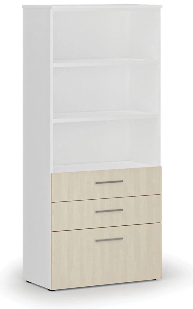 Kancelárska skriňa s kombinovanými zásuvkami PRIMO WHITE, 800 x 420 x 1781 mm, biela/breza