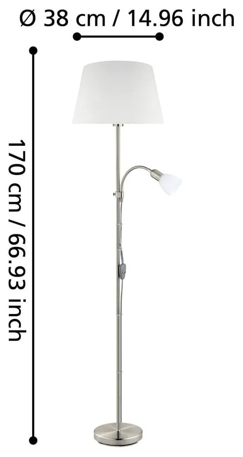 Sivá stojacia lampa so skleneným a textilným tienidlom (výška 170 cm) CONESA – EGLO