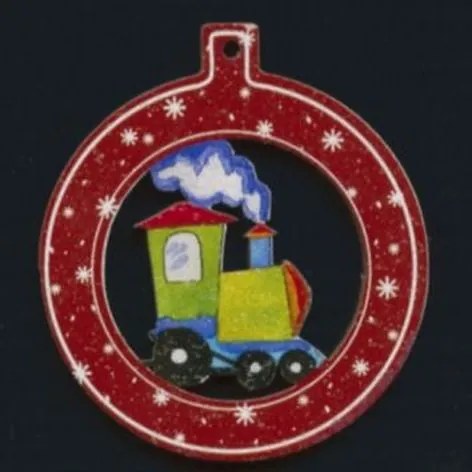 AMADEA Drevená ozdoba farebná guľa s vláčikom 6 cm