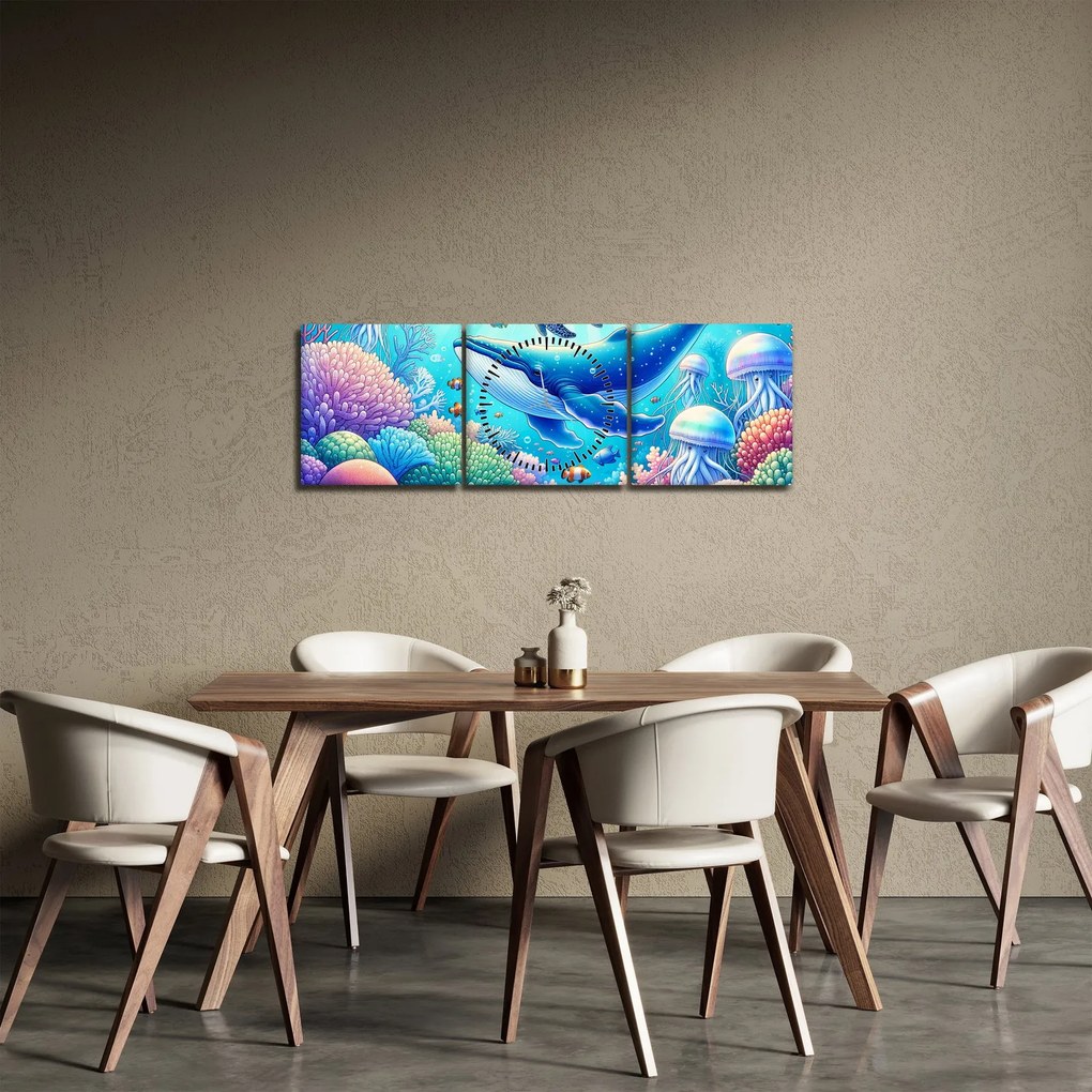 Obraz – Podvodný svet (s hodinami) (90x30 cm)