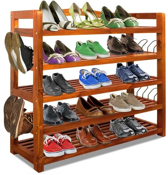 Regál na topánky RUSTIC, 5políc, 75x26x82cm, prírodná hnedá Casaria