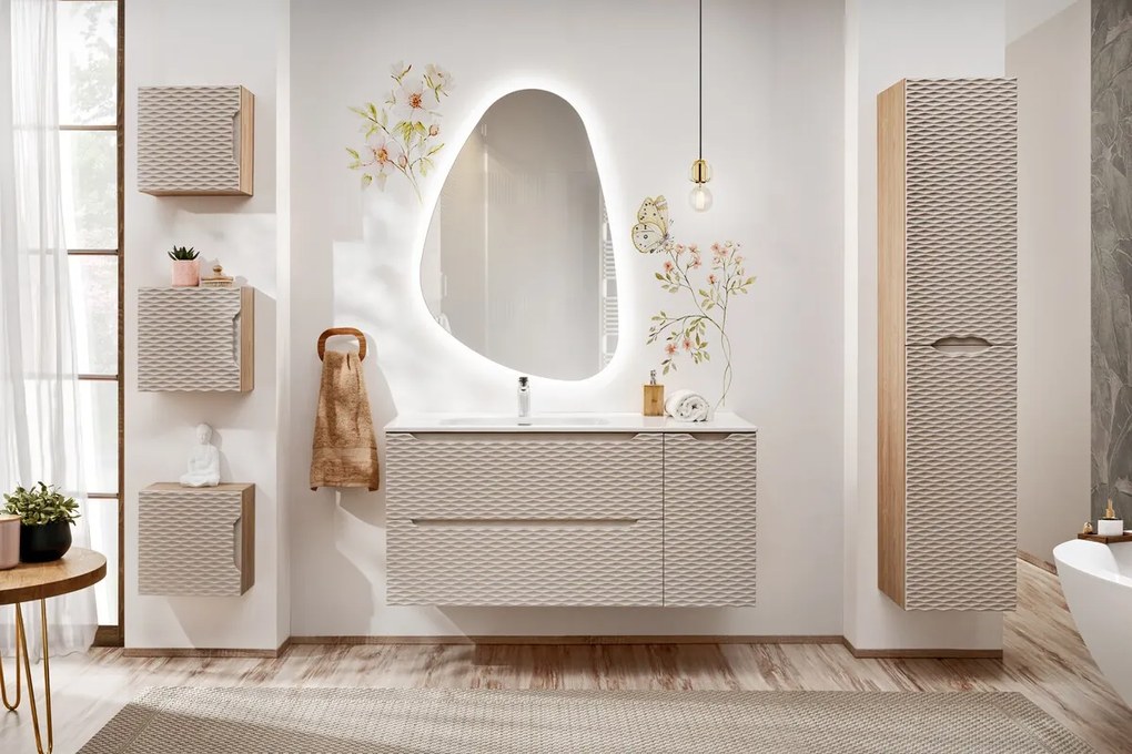 Závěsná skříňka pod umyvadlo Ocean s deskou 120 cm béžová/dub olejovaný