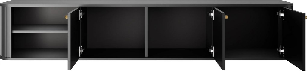 Čierna visiací RTV skrinka Vesper 187 cm s tromi dverami - zlaté úchyty