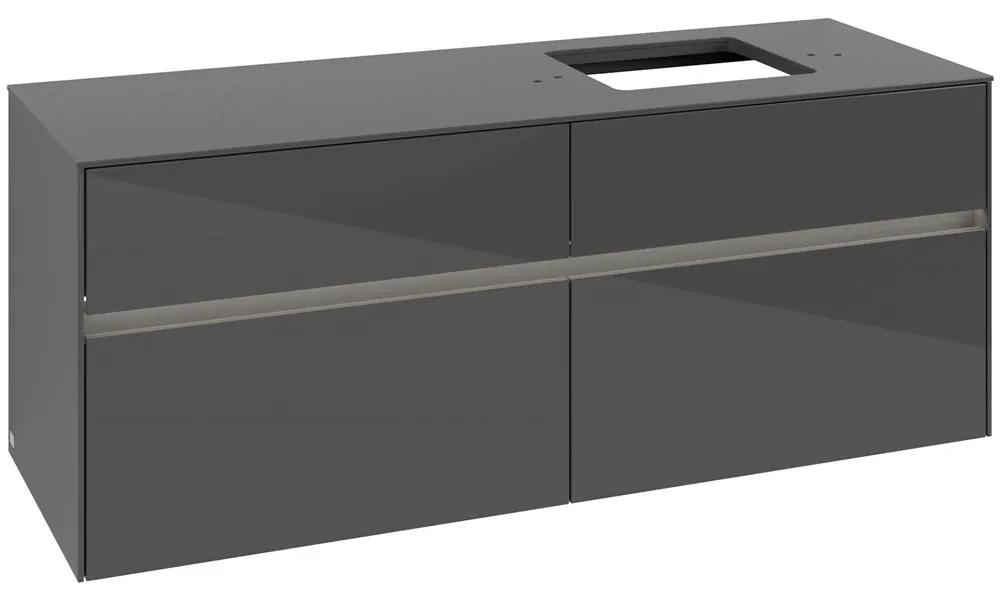 VILLEROY &amp; BOCH Collaro závesná skrinka pod umývadlo na dosku (umývadlo vpravo), 4 zásuvky, s LED osvetlením, 1400 x 500 x 548 mm, Glossy Grey, C133B0FP
