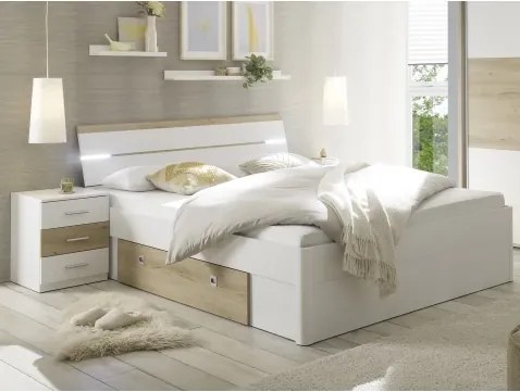 Posteľ s nočnými stolíkmi Kiara 180x200 cm, biela/dub baysen%