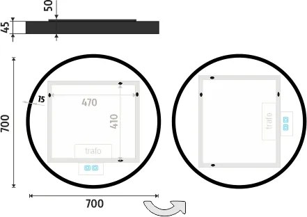 Nimco ČIERNE LED zrkadlo pr. 700 s dvoma dotykovými senzormi - ZPC 31001RVX-90