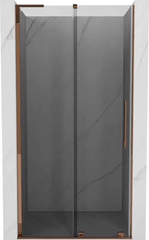 Mexen Velar L, posuvné sprchové dvere do otvoru 120 cm, 8mm šedé sklo, ružové zlato, 871-120-003-41-60